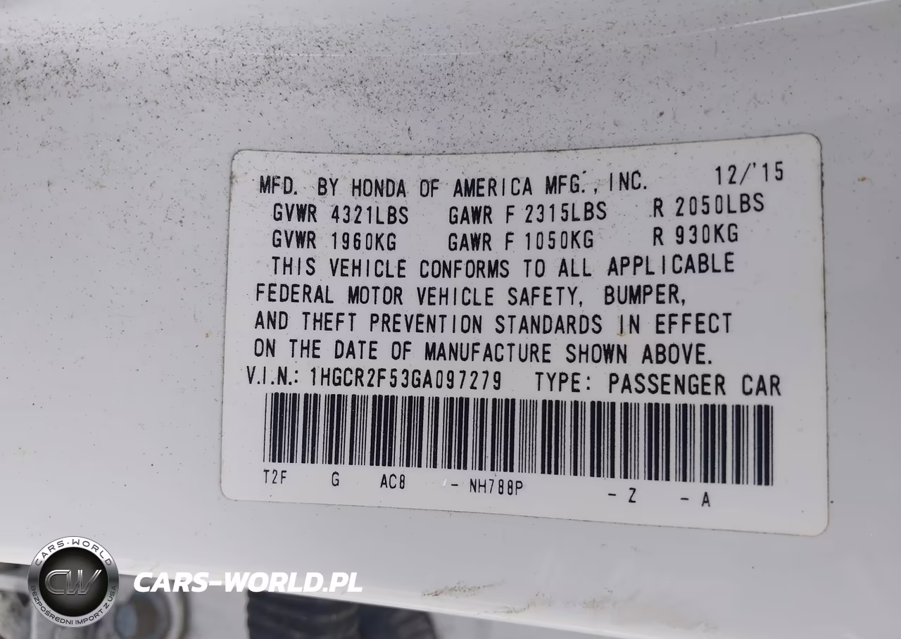 2016 Honda Accord Sport VIN:1HGCR2F53GA097279 - 9