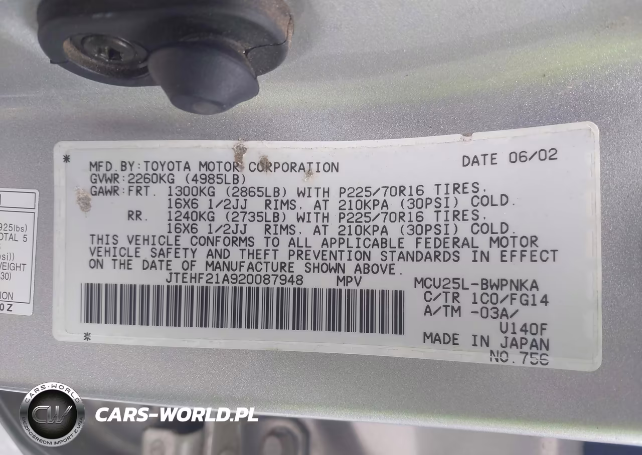 2002 Toyota Highlander V6 VIN:JTEHF21A920087948 - 9