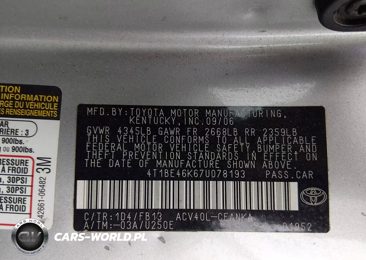 2007 Toyota Camry Le VIN:4T1BE46K67U078193 - 9