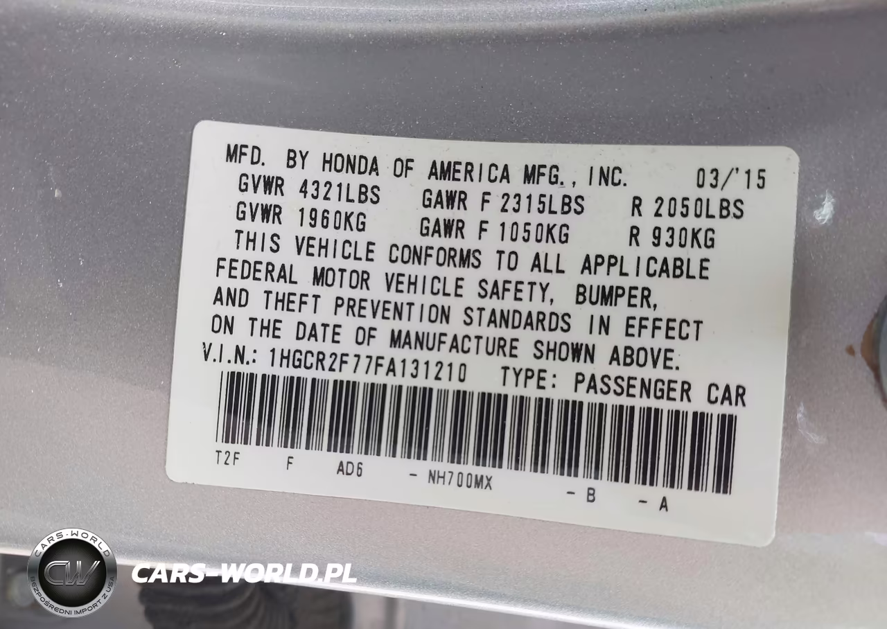 2015 Honda Accord Ex VIN:1HGCR2F77FA131210 - 9