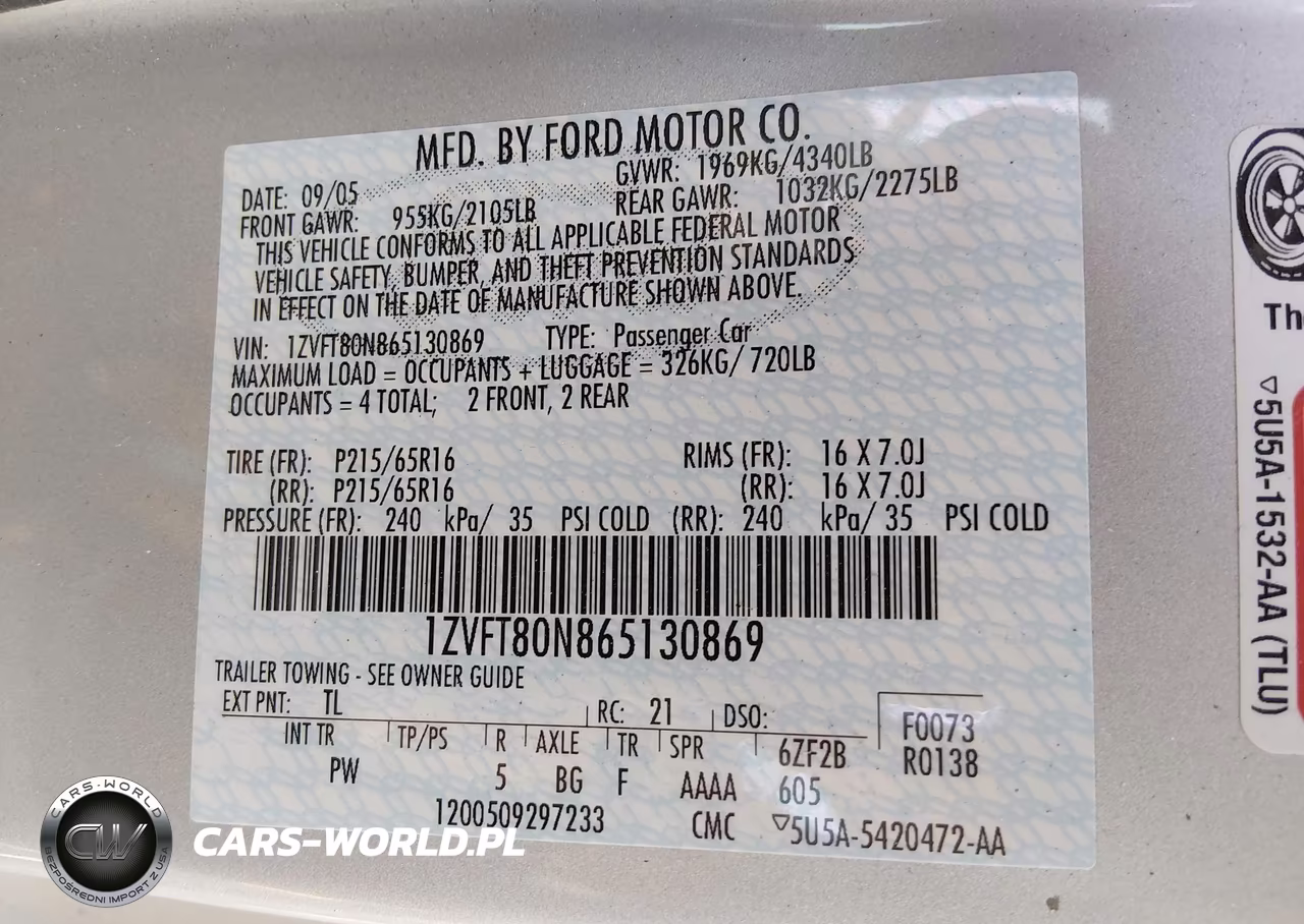 2006 Ford Mustang V6 VIN:1ZVFT80N865130869 - 9