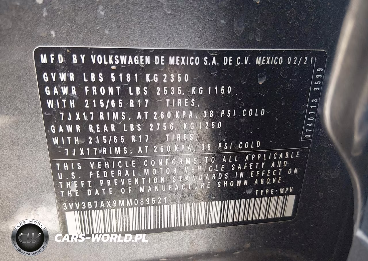 2021 Volkswagen Tiguan 2.0T Se-2.0T Se R-Line Black-2.0T Sel VIN:3VV3B7AX9MM089521 - 9