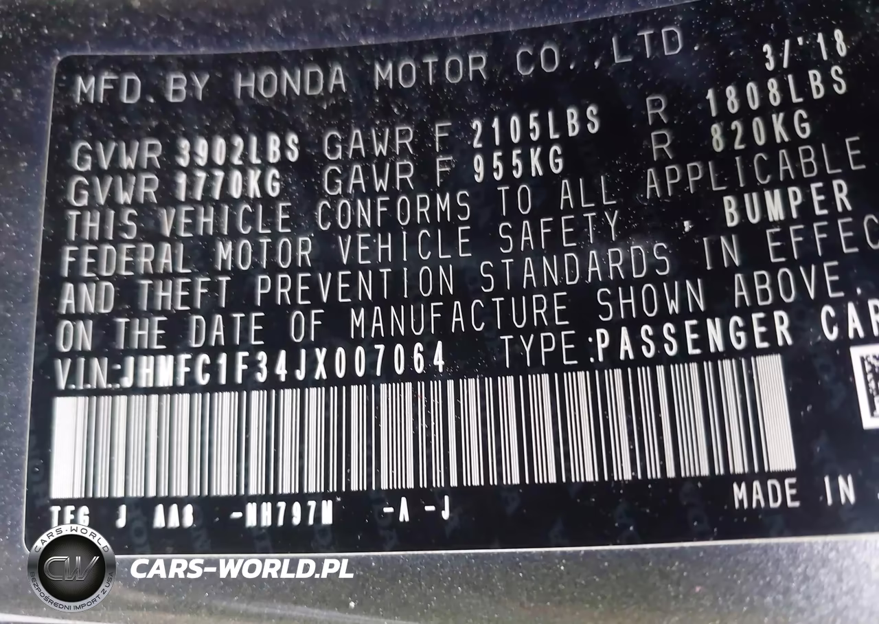 2018 Honda Civic Ex-T VIN:JHMFC1F34JX007064 - 9