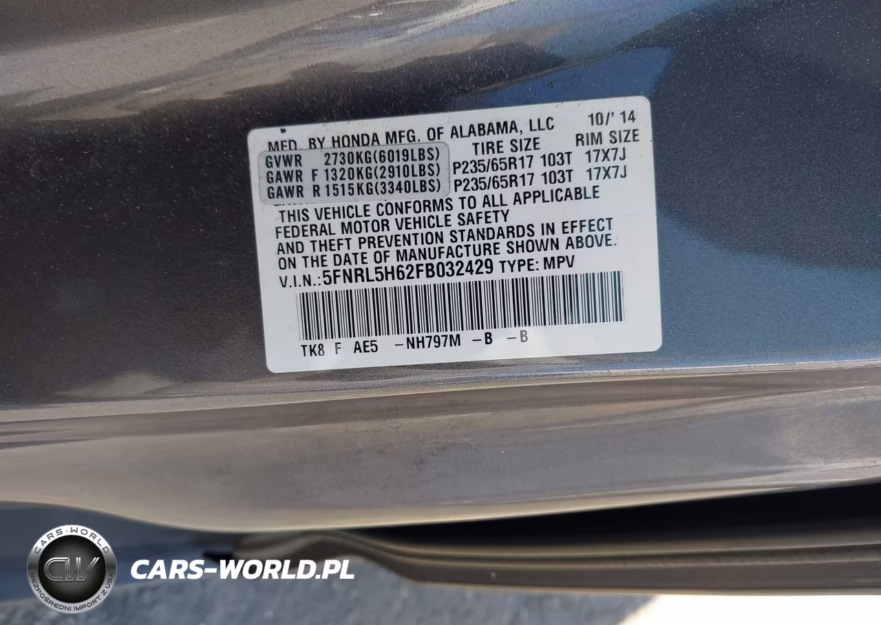 2015 Honda Odyssey Ex-L VIN:5FNRL5H62FB032429 - 9