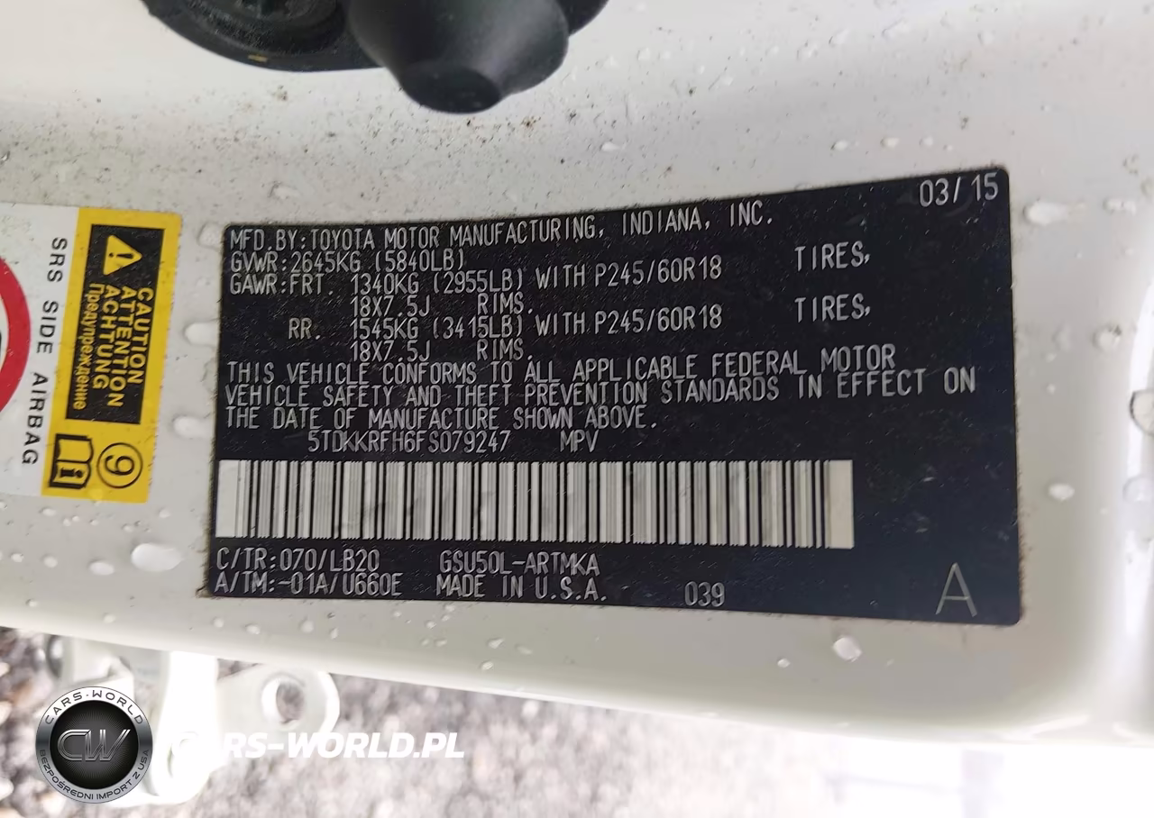 2015 Toyota Highlander Xle V6 VIN:5TDKKRFH6FS079247 - 9