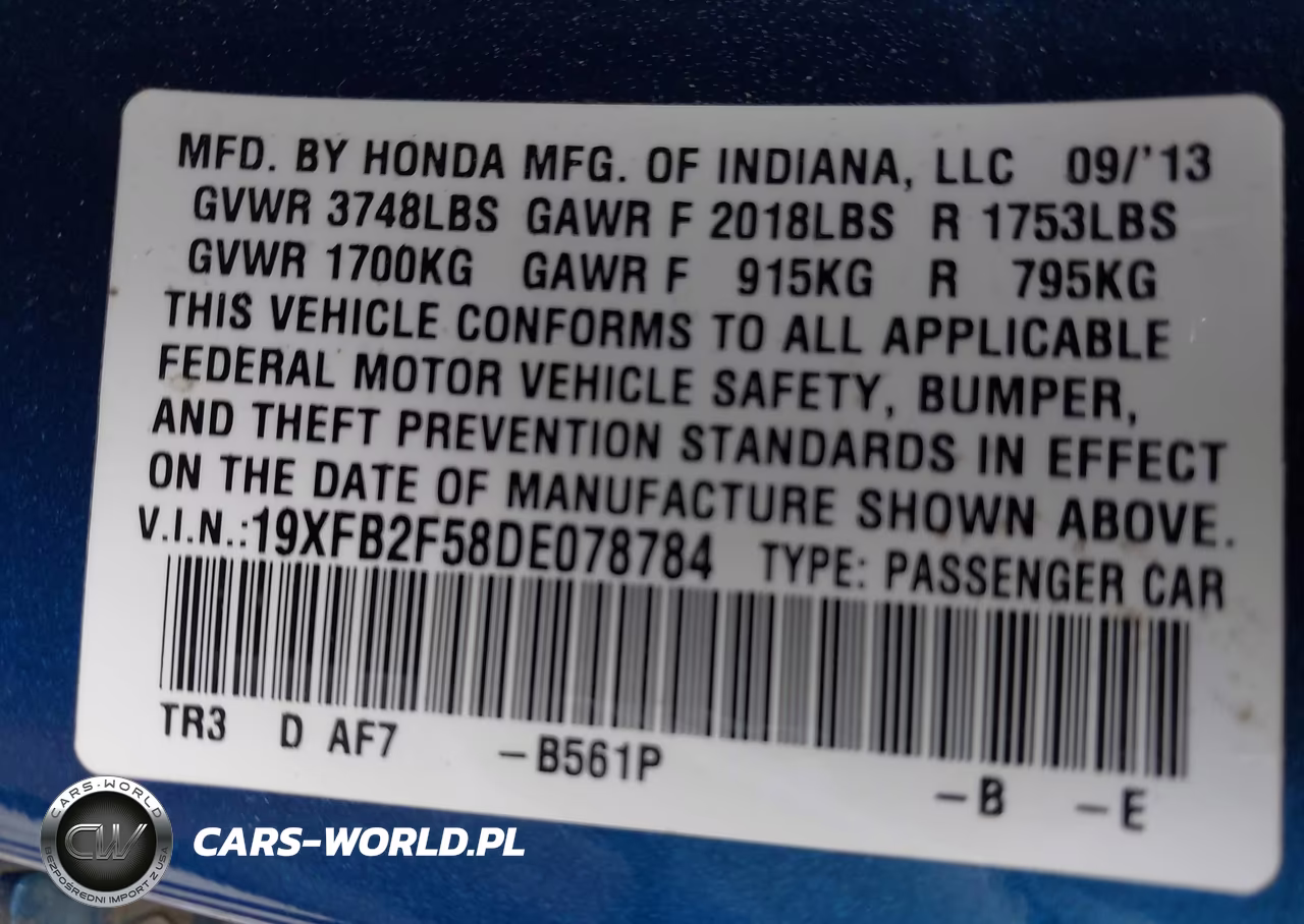 2013 Honda Civic Lx VIN:19XFB2F58DE078784 - 9