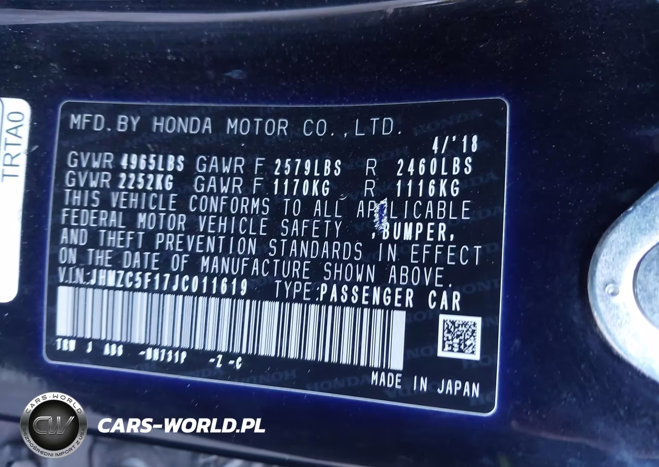 2018 Honda Clarity Plug-In Hybrid VIN:JHMZC5F17JC011619 - 9