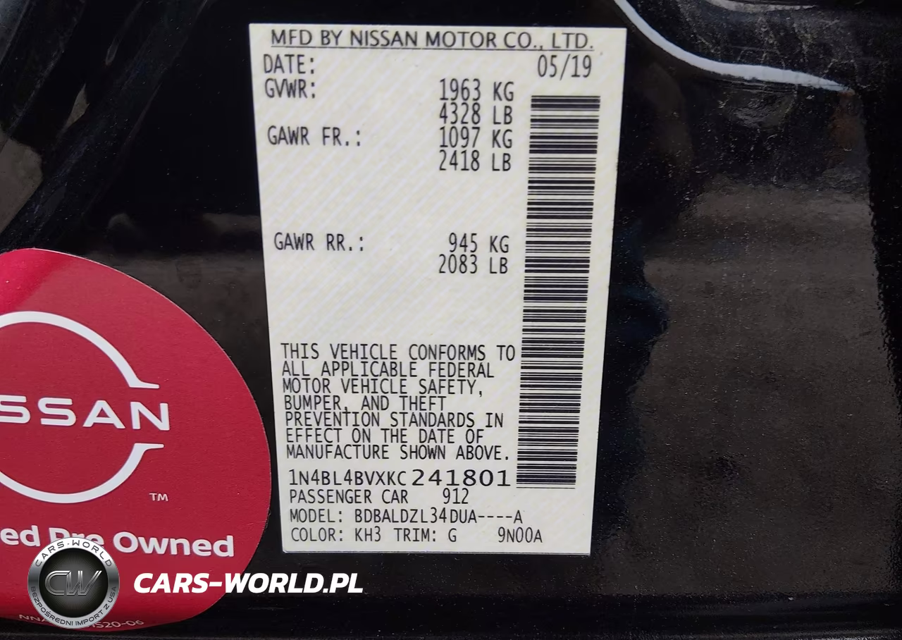 2019 Nissan Altima 2.5 S VIN:1N4BL4BVXKC241801 - 9