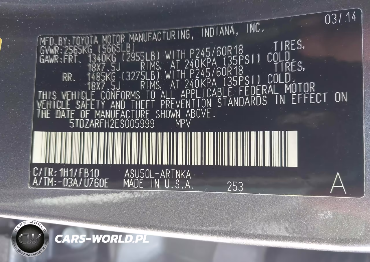 2014 Toyota Highlander Le VIN:5TDZARFH2ES005999 - 9