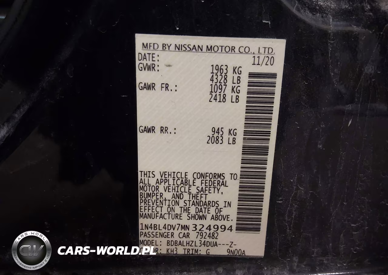 2021 Nissan Altima Sv Fwd VIN:1N4BL4DV7MN324994 - 9