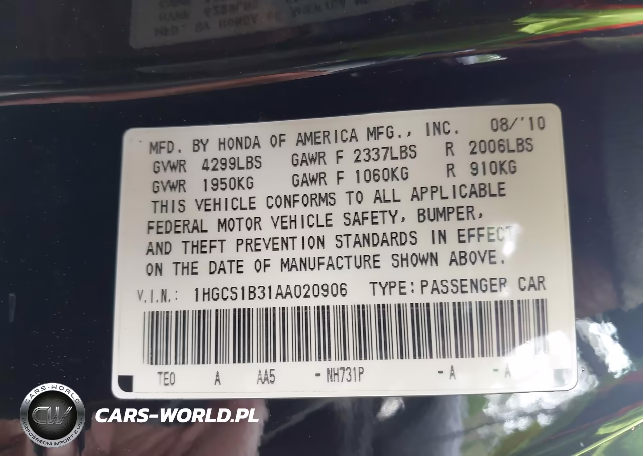 2010 Honda Accord 2.4 Lx-S VIN:1HGCS1B31AA020906 - 9
