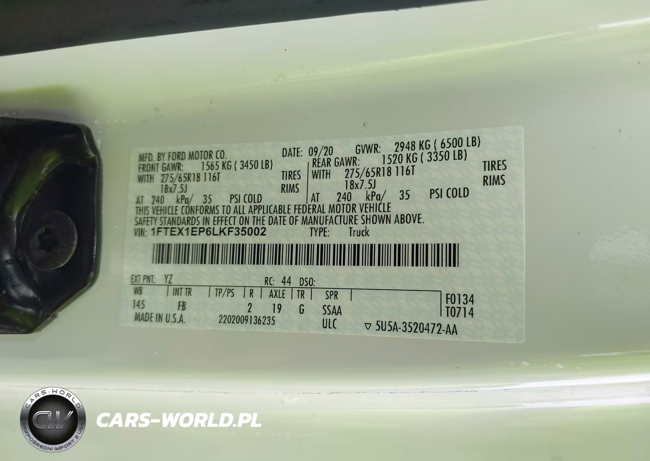2020 Ford F-150 Xlt VIN:1FTEX1EP6LKF35002 - 9