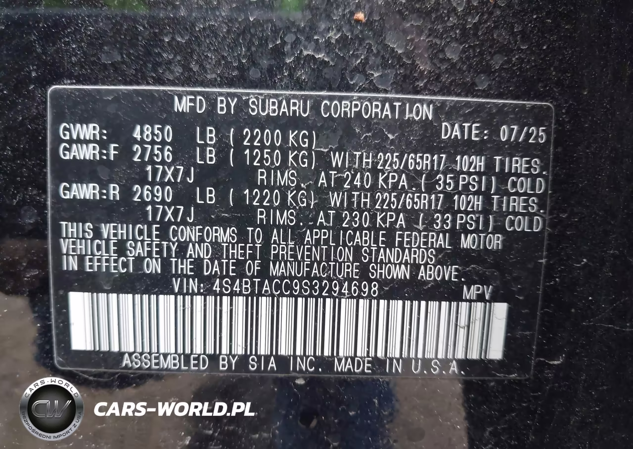 2025 Subaru Outback Premium VIN:4S4BTACC9S3294698 - 9