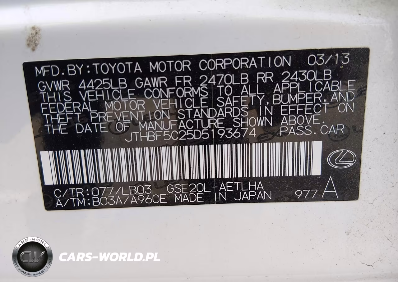 2013 Lexus Is 250 VIN:JTHBF5C25D5193674 - 9