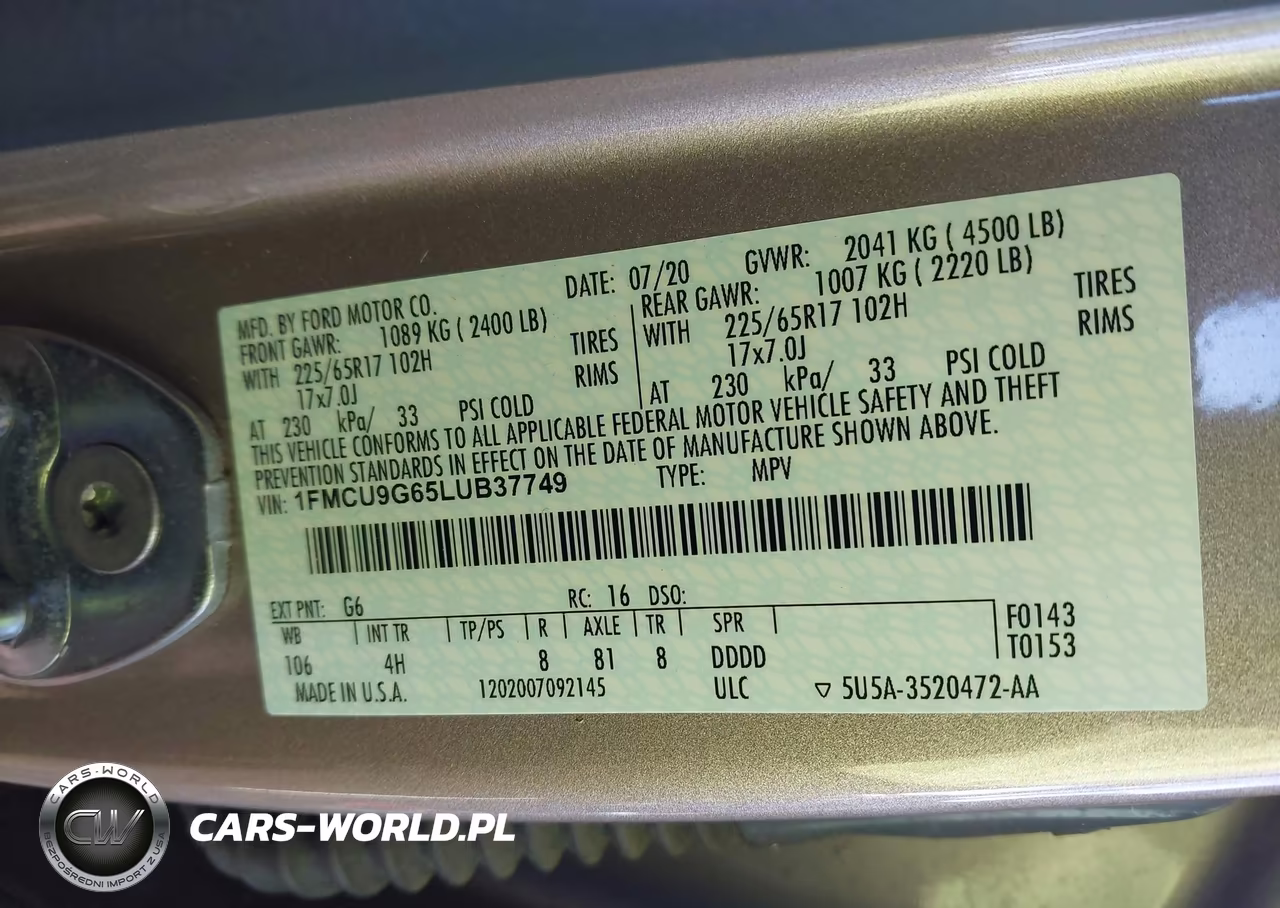 2020 Ford Escape Se VIN:1FMCU9G65LUB37749 - 9