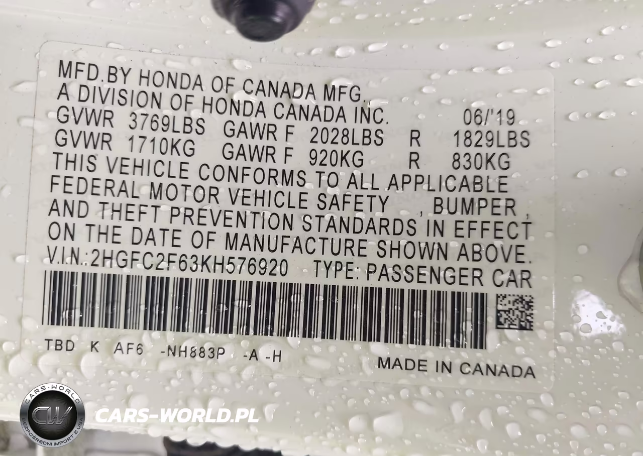 2019 Honda Civic Lx VIN:2HGFC2F63KH576920 - 9