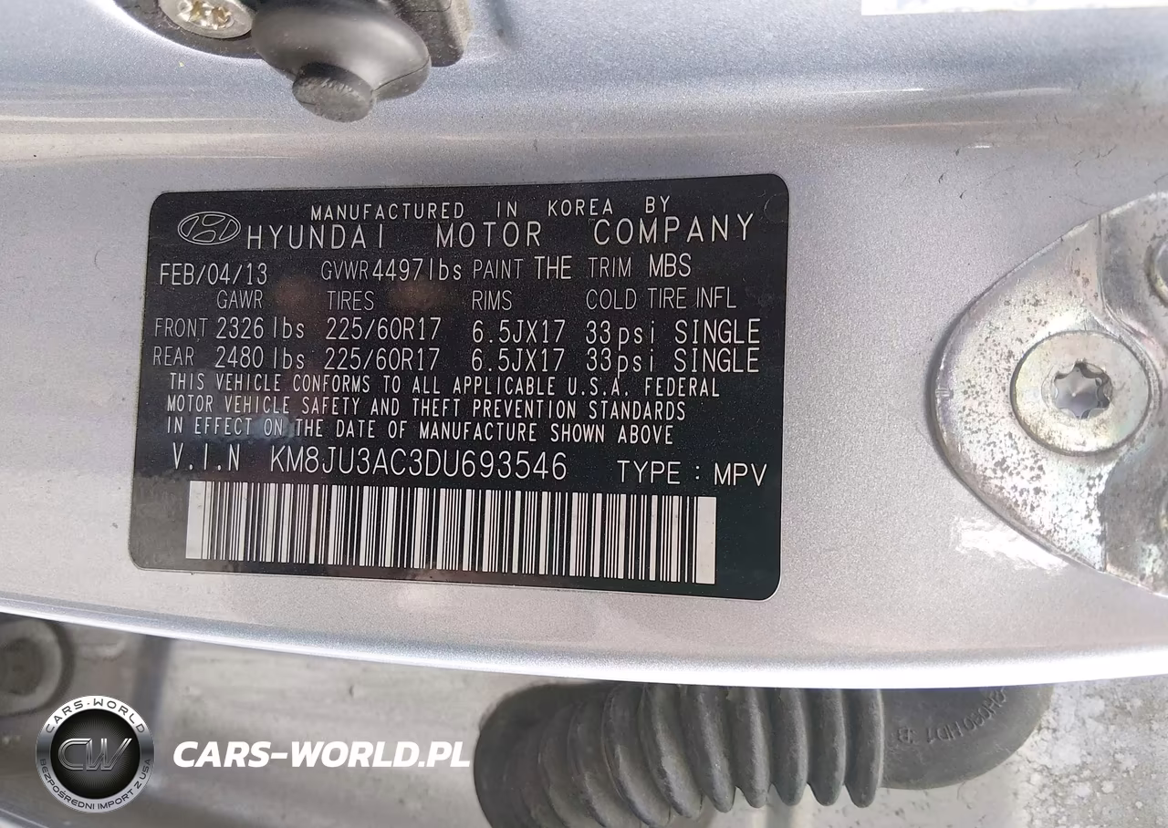 2013 Hyundai Tucson Gls VIN:KM8JU3AC3DU693546 - 9
