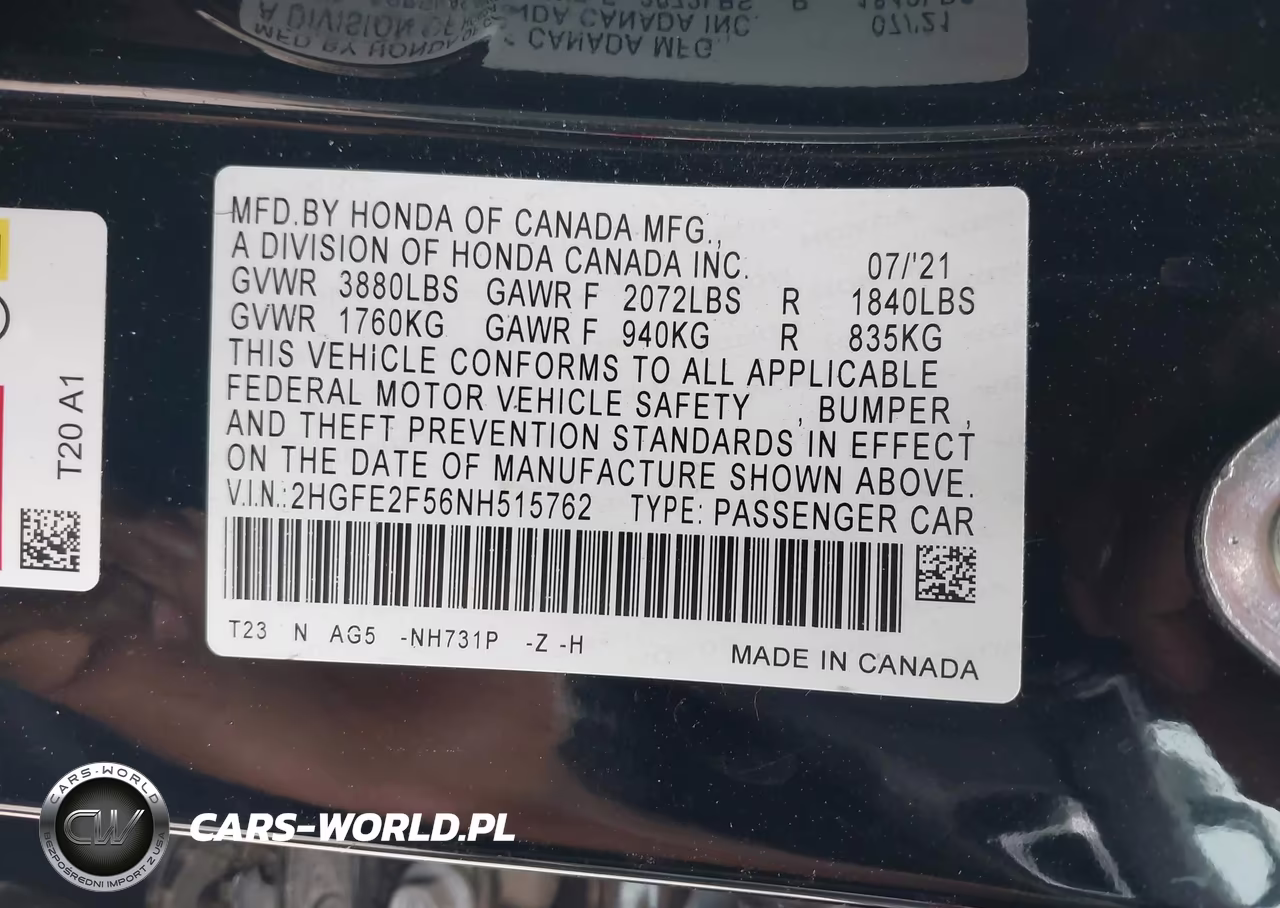 2022 Honda Civic Sport VIN:2HGFE2F56NH515762 - 9