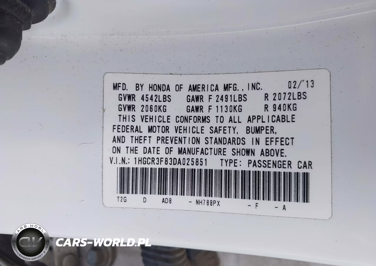 2013 Honda Accord Ex-L V-6 VIN:1HGCR3F83DA025851 - 9