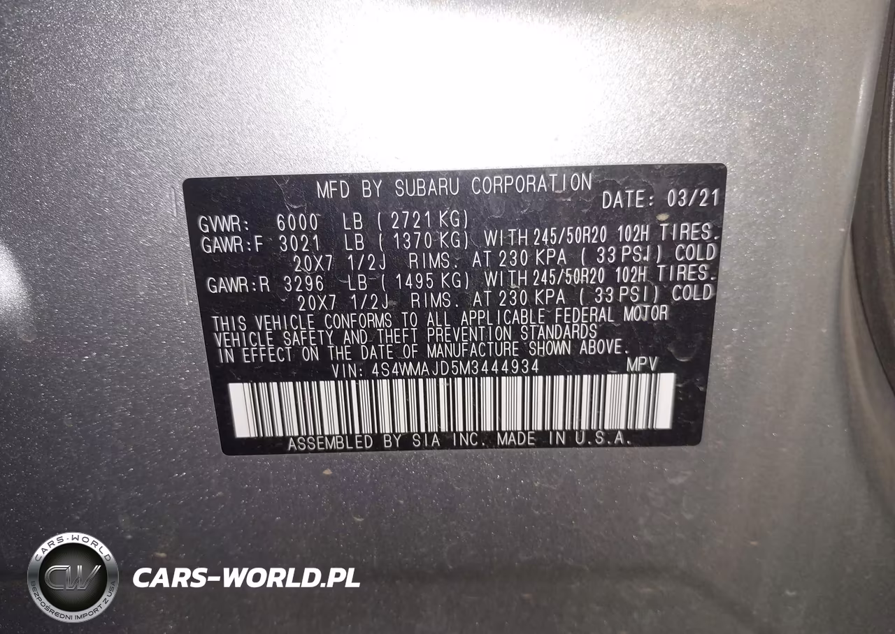 2021 Subaru Ascent Limited VIN:4S4WMAJD5M3444934 - 9