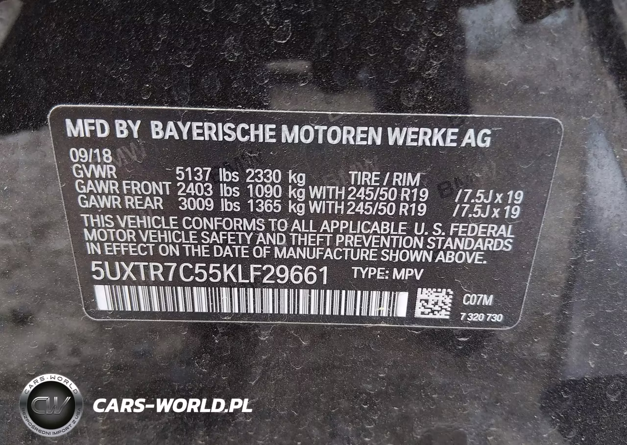 2019 BMW X3 Sdrive30I VIN:5UXTR7C55KLF29661 - 9
