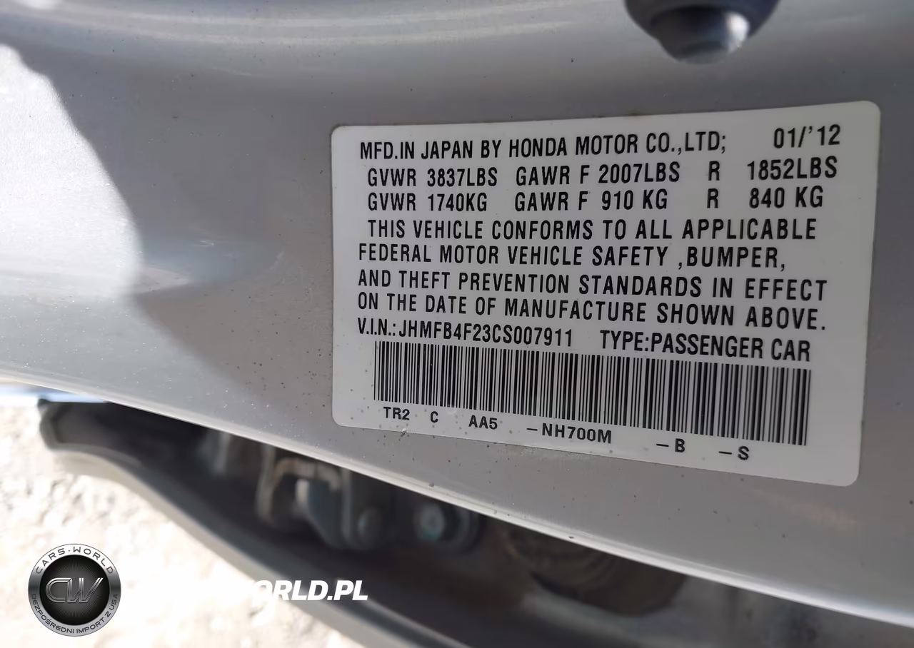 2012 Honda Civic Hybrid VIN:JHMFB4F23CS007911 - 9