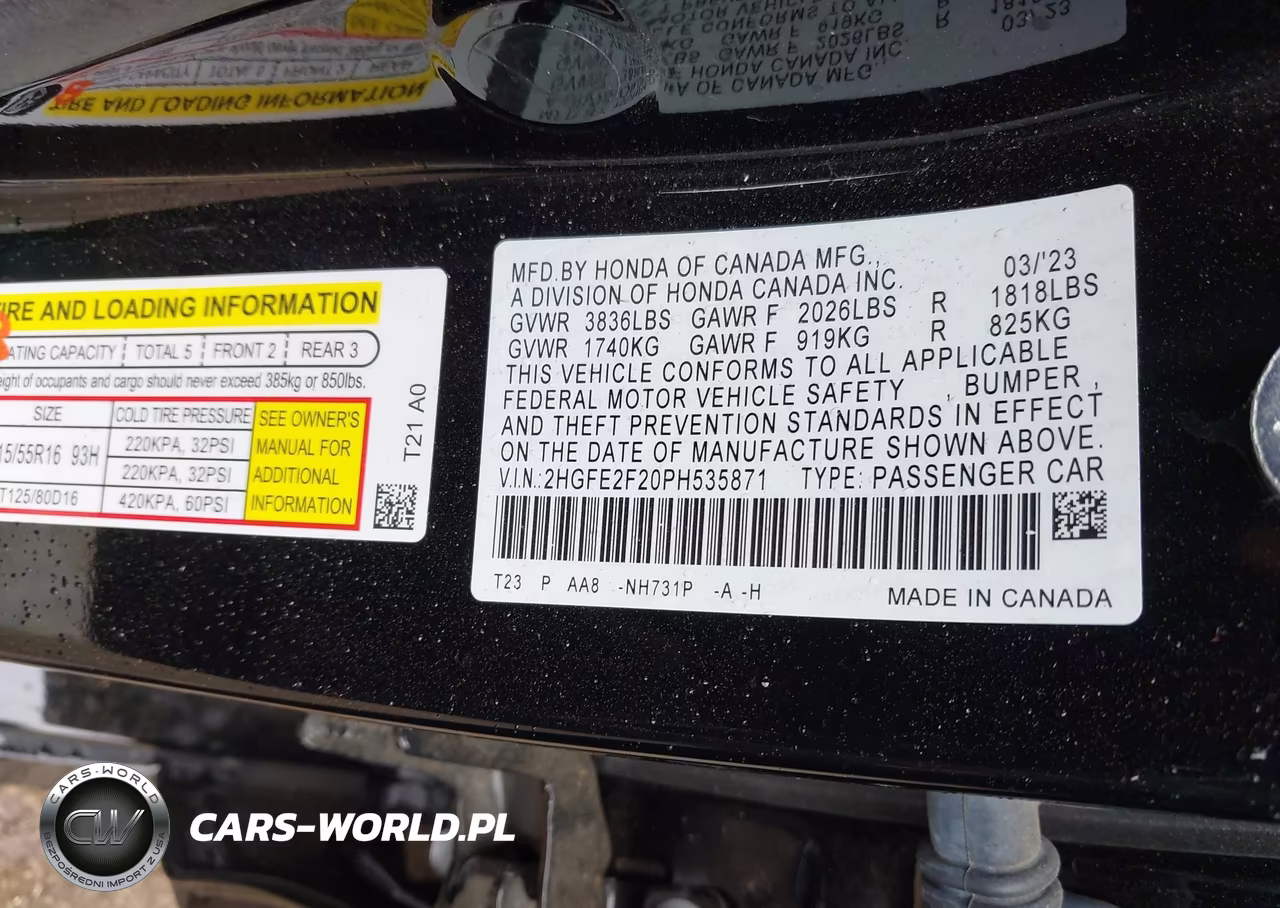 2023 Honda Civic Lx VIN:2HGFE2F20PH535871 - 9