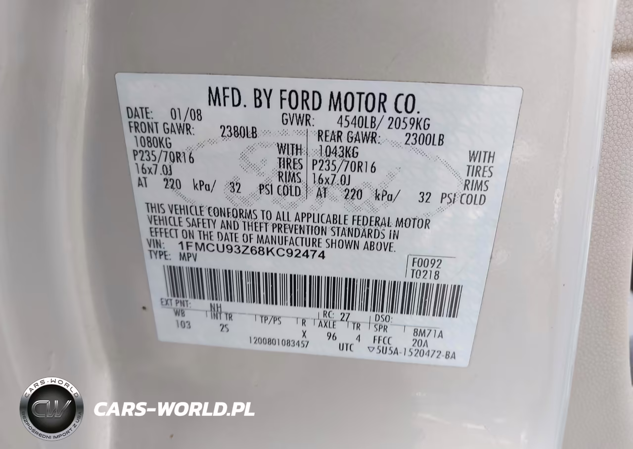 2008 Ford Escape Xlt VIN:1FMCU93Z68KC92474 - 9