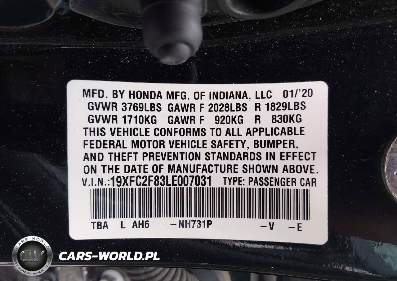 2020 Honda Civic Sport VIN:19XFC2F83LE007031 - 9