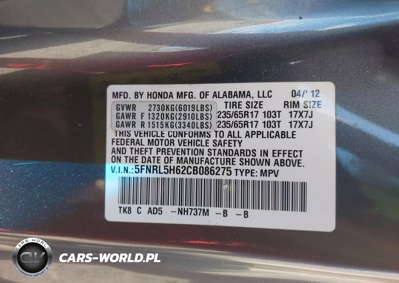 2012 Honda Odyssey Ex-L VIN:5FNRL5H62CB086275 - 9