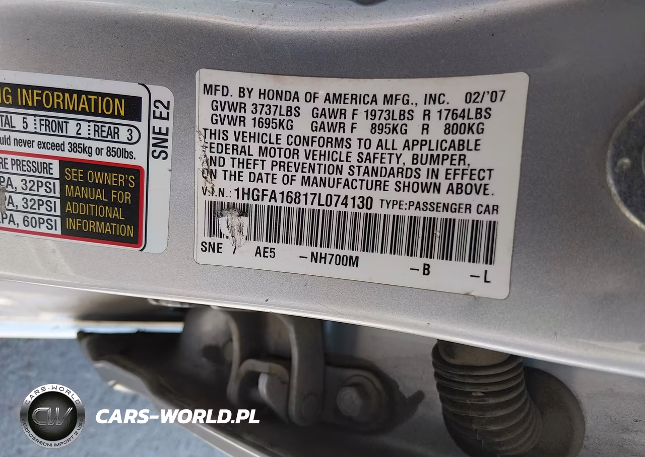 2007 Honda Civic Ex VIN:1HGFA16817L074130 - 9
