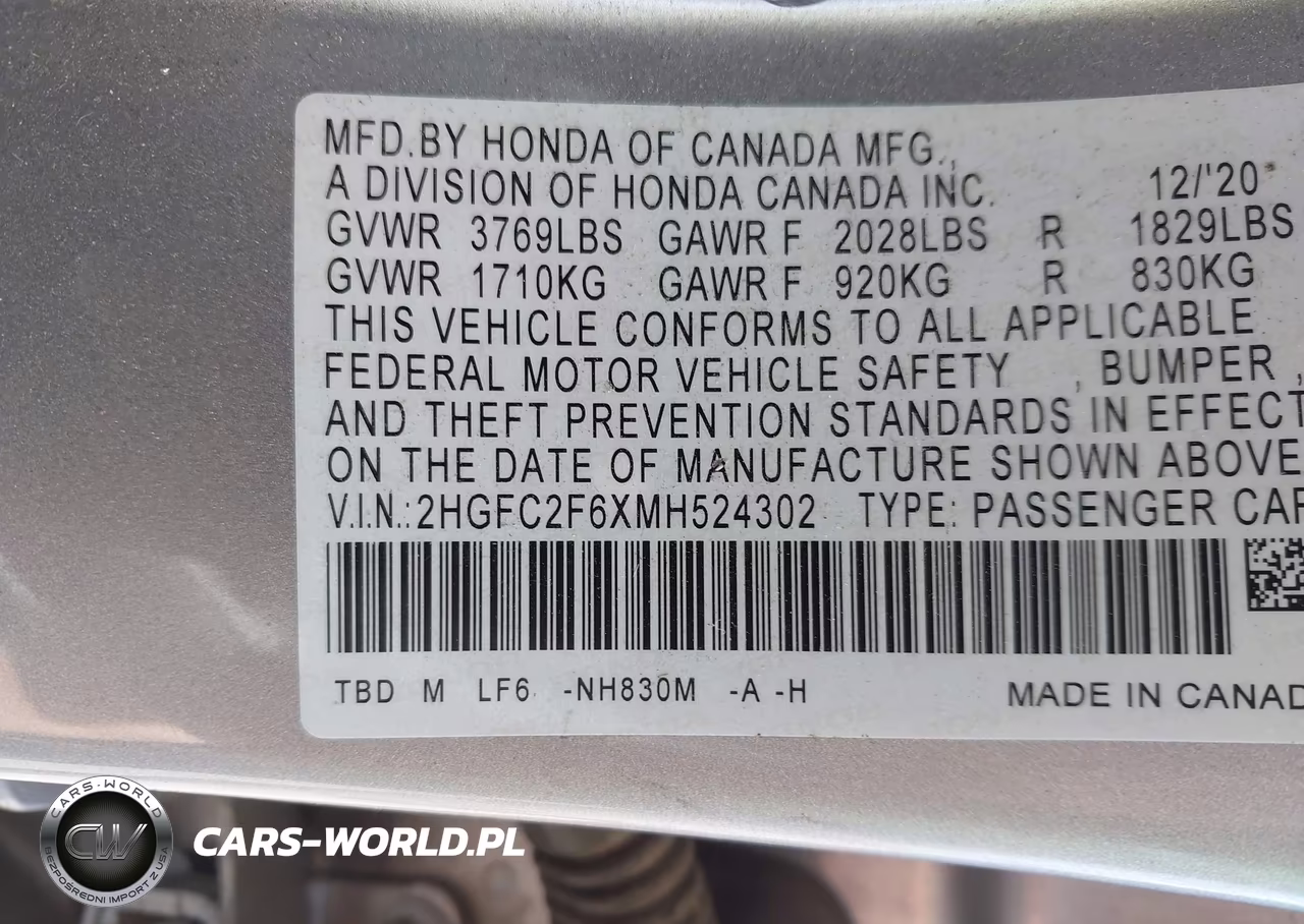 2021 Honda Civic Lx VIN:2HGFC2F6XMH524302 - 9