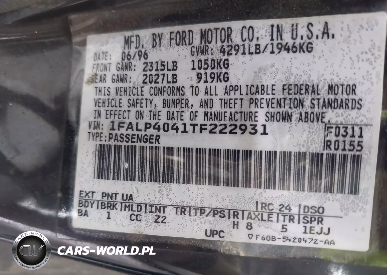 1996 Ford Mustang VIN:1FALP4041TF222931 - 9