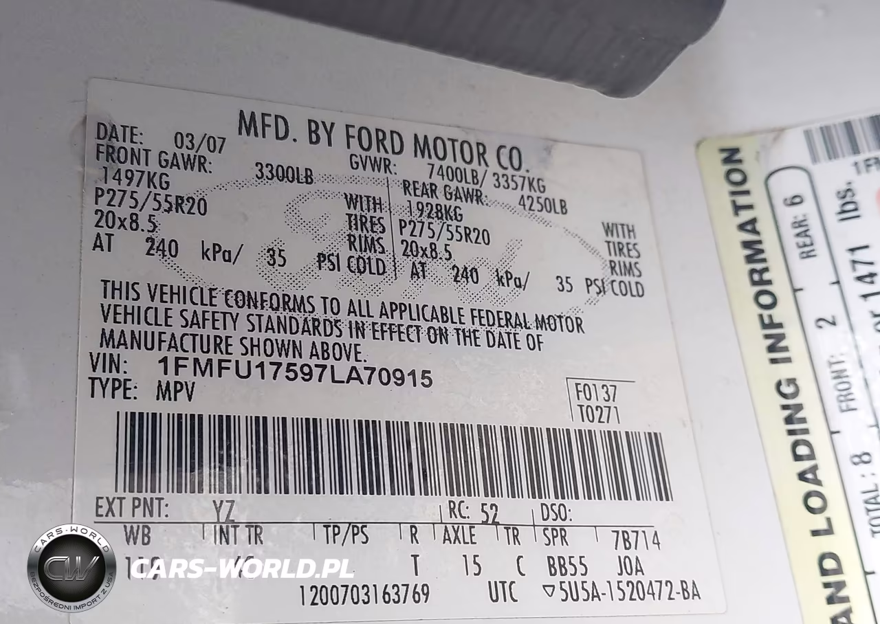2007 Ford Expedition Eddie Bauer VIN:1FMFU17597LA70915 - 9