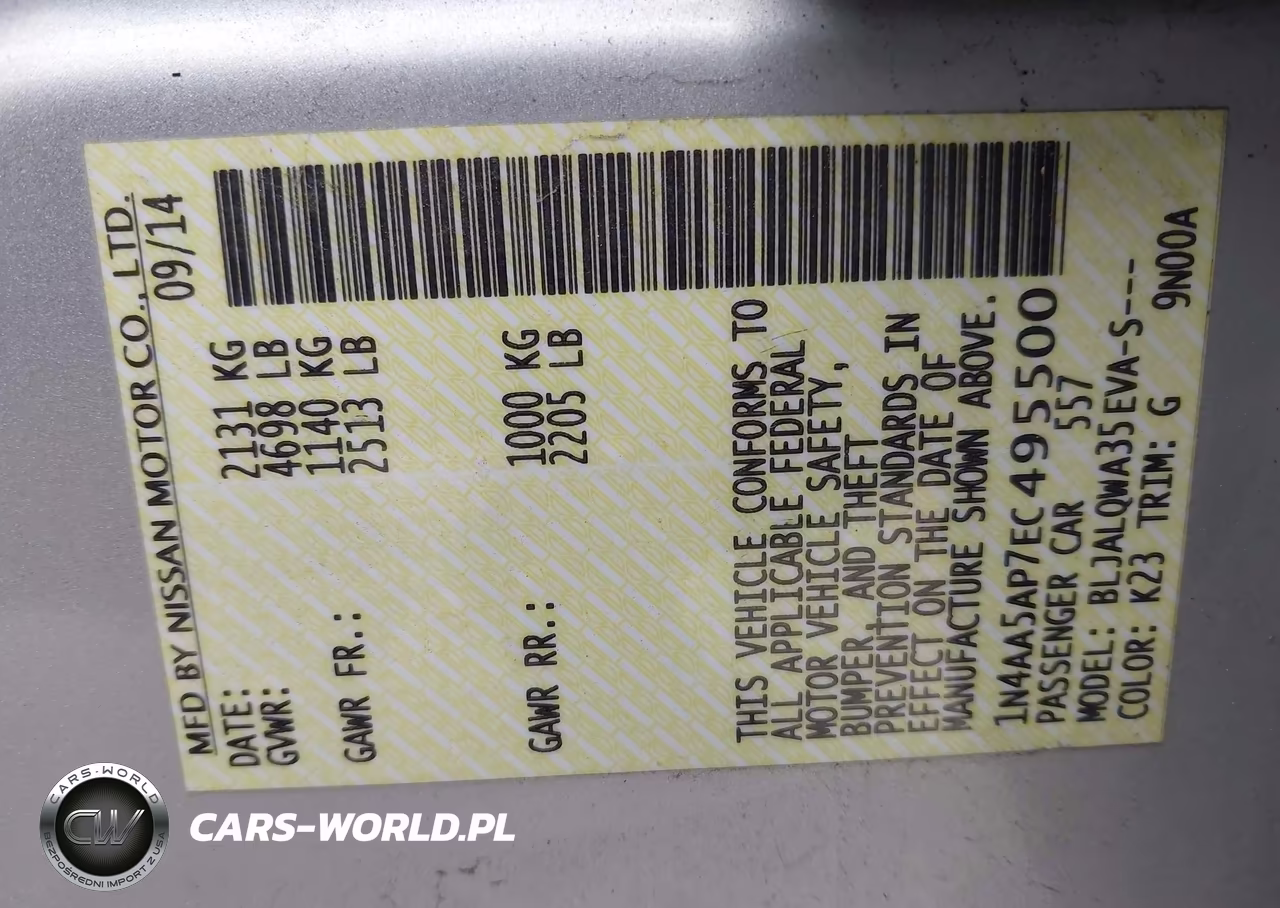 2014 Nissan Maxima 3.5 S VIN:1N4AA5AP7EC495500 - 9
