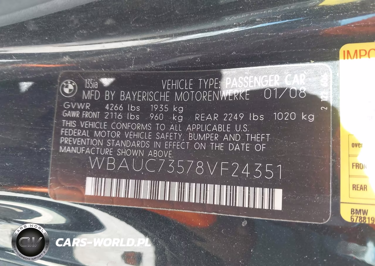 2008 BMW 135I VIN:WBAUC73578VF24351 - 9