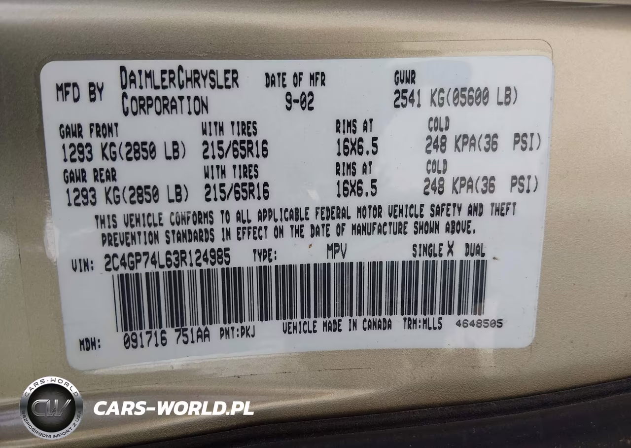 2003 Chrysler Town & Country Ex VIN:2C4GP74L63R124985 - 9