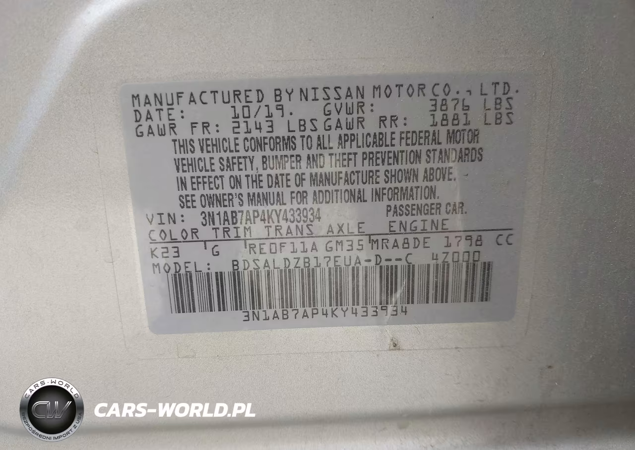 2019 Nissan Sentra Sv VIN:3N1AB7AP4KY433934 - 9