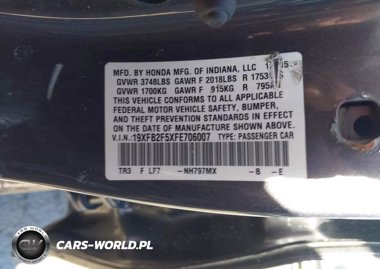 2015 Honda Civic Lx VIN:19XFB2F5XFE706007 - 9