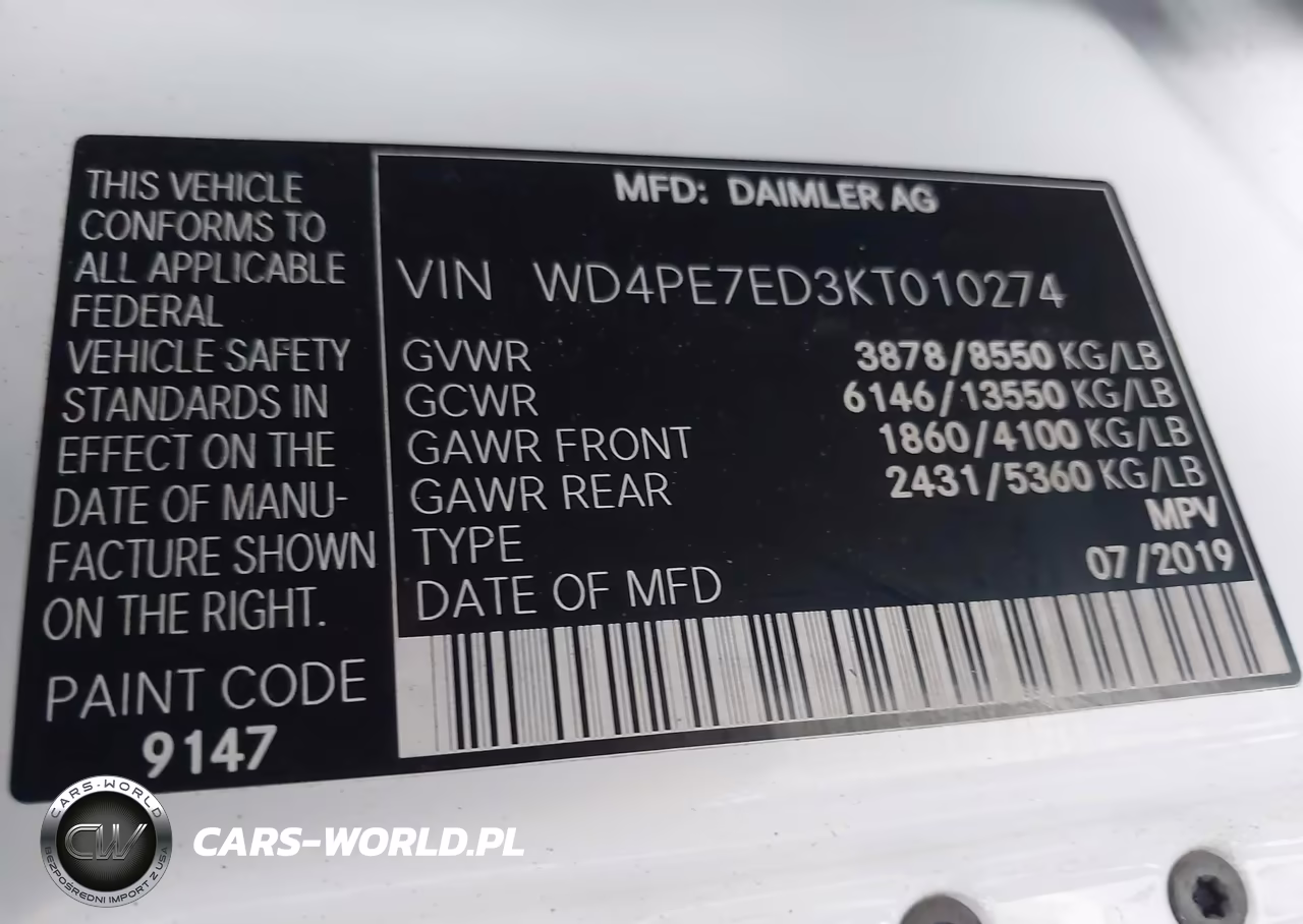 2019 Mercedes-Benz Sprinter 1500 Standard Roof I4 VIN:WD4PE7ED3KT010274 - 9