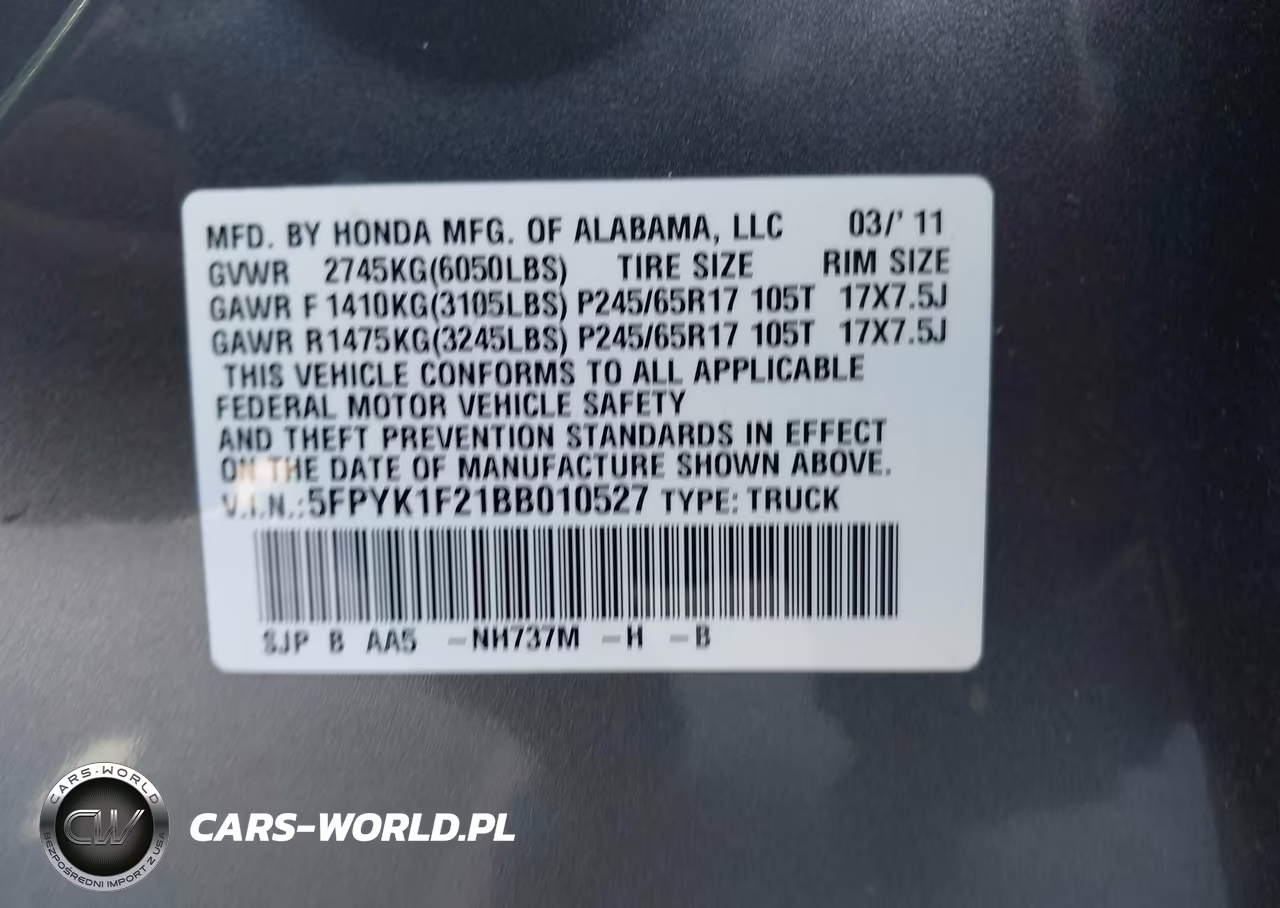 2011 Honda Ridgeline Rt VIN:5FPYK1F21BB010527 - 9