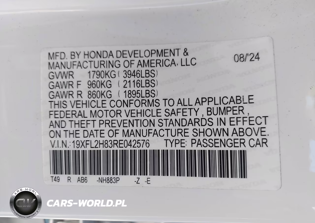 2024 Honda Civic Sport VIN:19XFL2H83RE042576 - 9