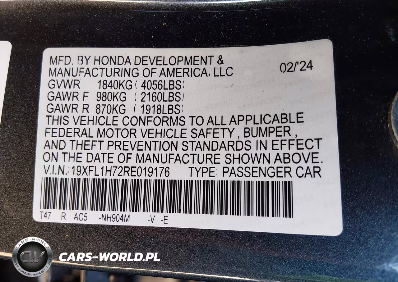 2024 Honda Civic Ex-L VIN:19XFL1H72RE019176 - 9