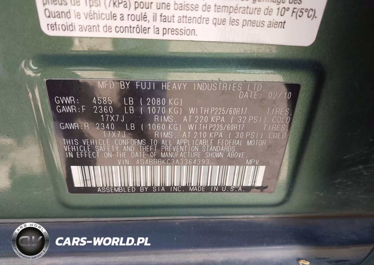 2010 Subaru Outback 2.5I Limited VIN:4S4BRBKC3A3364393 - 9