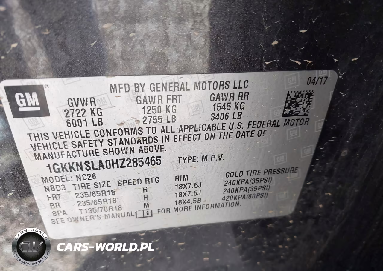 2017 GMC Acadia Sle-2 VIN:1GKKNSLA0HZ285465 - 9