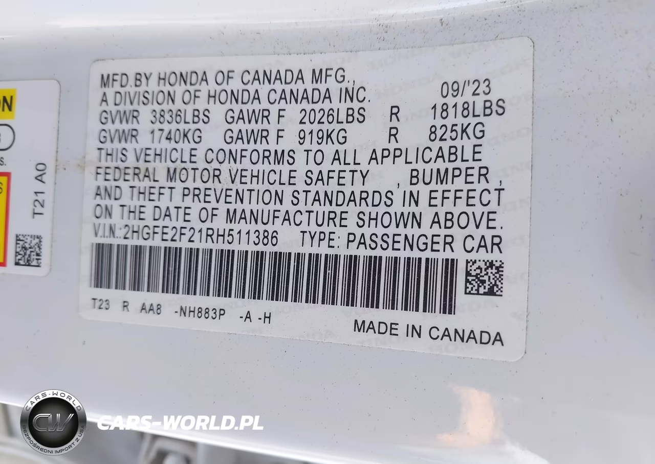 2024 Honda Civic Lx VIN:2HGFE2F21RH511386 - 9