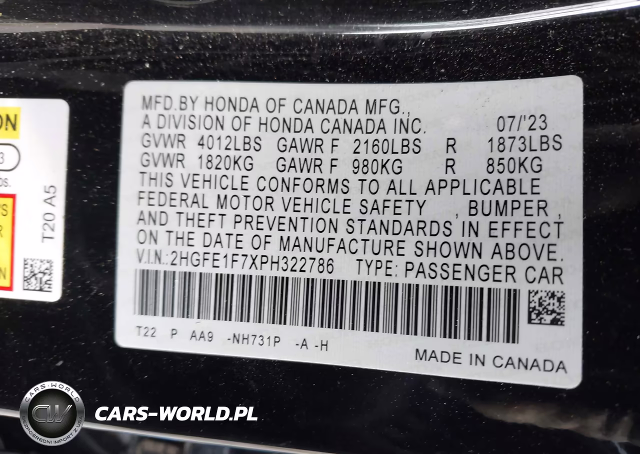 2023 Honda Civic Ex-Ex W-O Bsi VIN:2HGFE1F7XPH322786 - 9