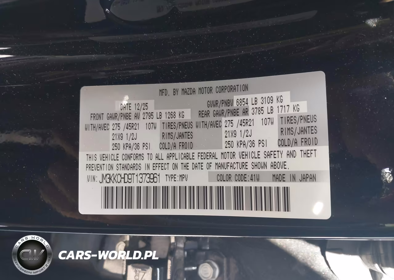 2026 Mazda Cx-90 3.3 Turbo Premium Sport VIN:JM3KKCHD9T1373961 - 9