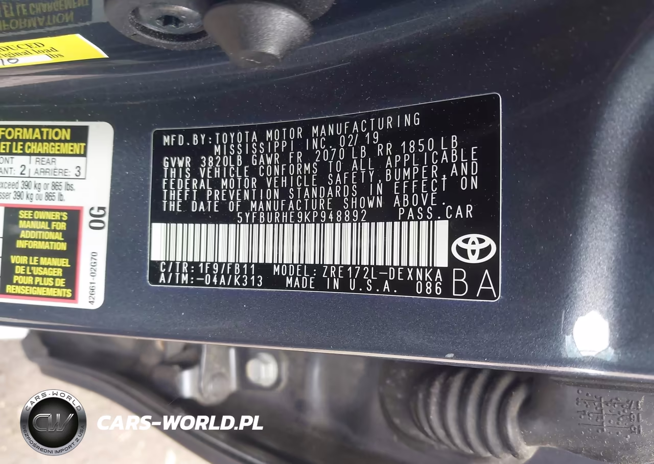 2019 Toyota Corolla Le VIN:5YFBURHE9KP948892 - 9