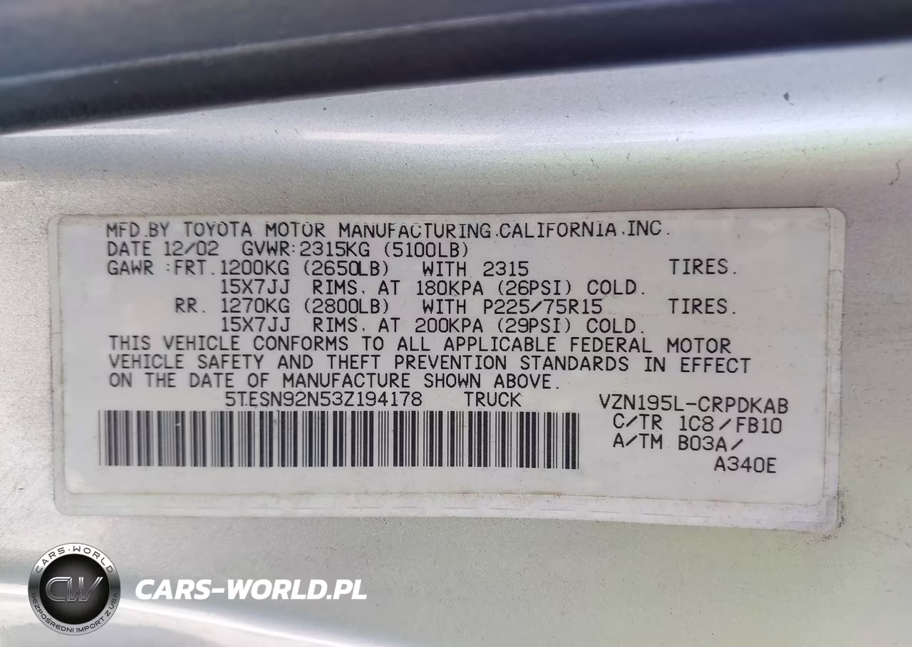 2003 Toyota Tacoma Prerunner V6 VIN:5TESN92N53Z194178 - 9